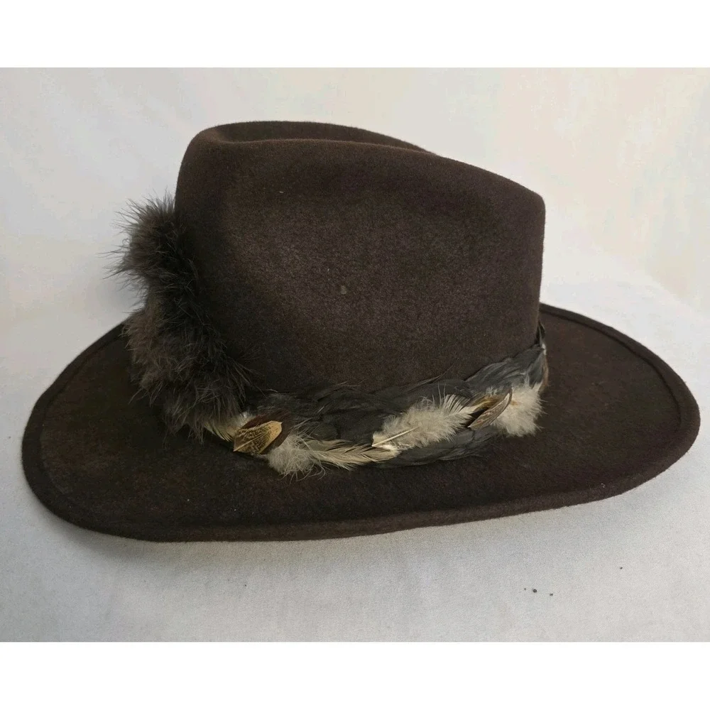 Bailey Teton Brown 7 3/8  Western Cowboy Hat USA Made 100% Wool Feather‎ Band